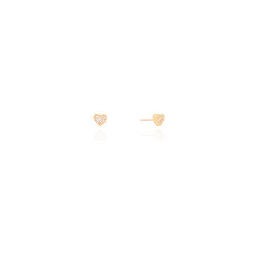 Brinco Coração Cravejado Cristal 4 mm Banhado a Ouro 18K