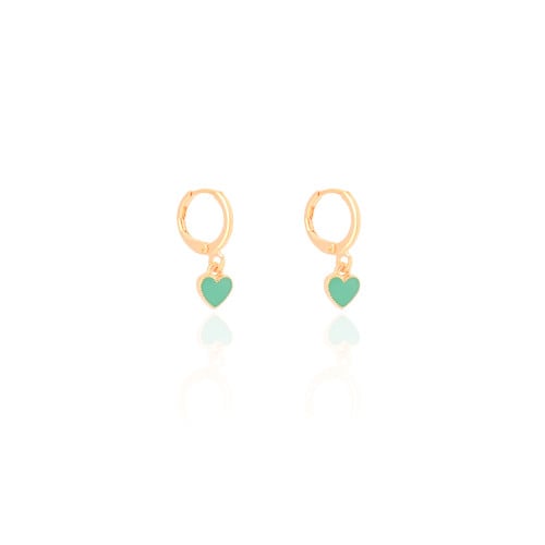 Brinco Infantil Argola Coração Verde 2.2 cm Banhado a Ouro 18K
