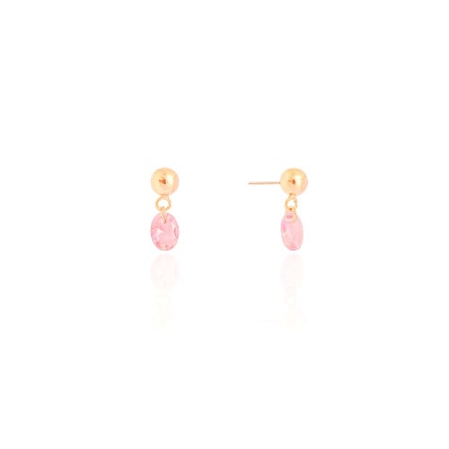 Brinco Infantil Bolinha Safira Rosa Oval Banhado a Ouro 18K