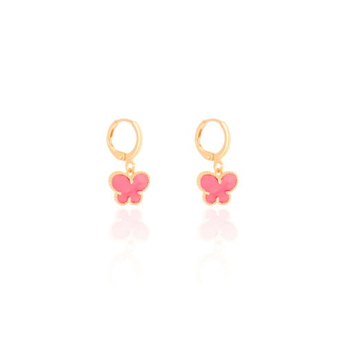 Brinco Infantil Argola Borboleta Rosa 2.4 cm Banhado a Ouro 18K