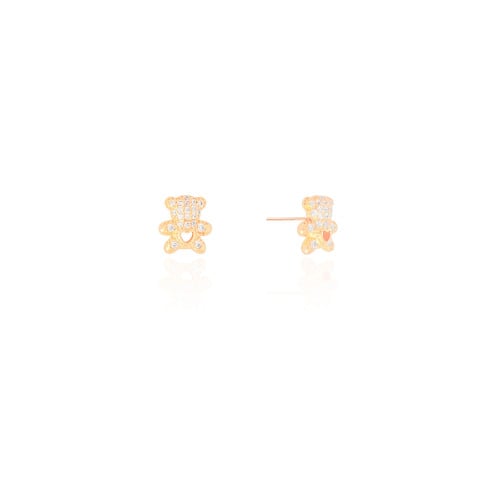 Brinco Infantil Ursinho Coração Cravejado Cristal Banhado a Ouro 18K