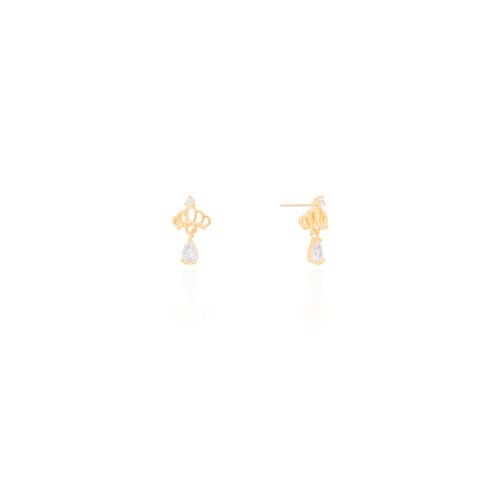Brinco Infantil Coroa Gota Cristal Banhado a Ouro 18K