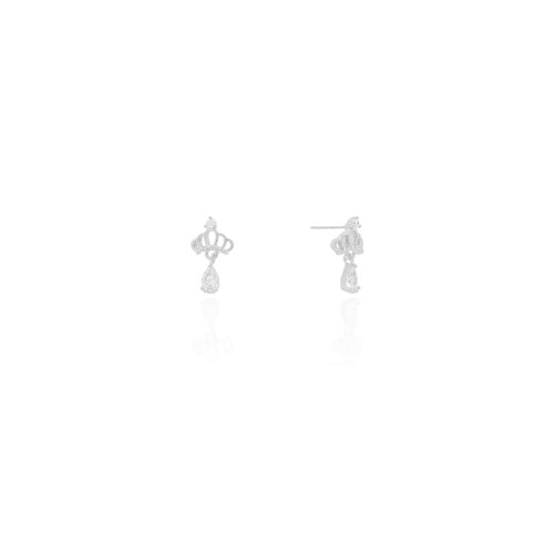 Brinco Infantil Coroa Gota Cristal Ródio Branco