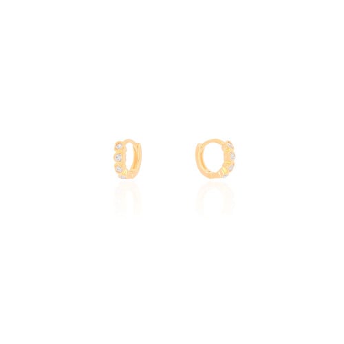 Brinco Argola Infantil Corações Cravejado Cristal 1.0 cm Banhado a Ouro 18K