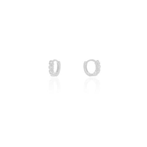 Brinco Argola Infantil Corações Cravejado Cristal 1.0 cm Ródio Branco