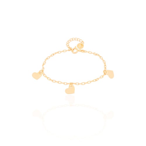 Pulseira Infantil Elos Corações Lisos Banhado a Ouro 18K