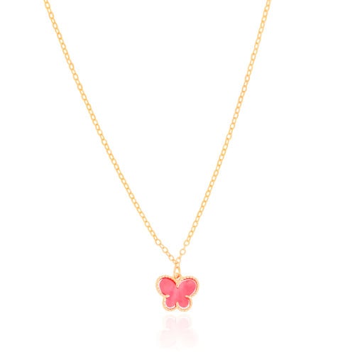 Gargantilha Infantil Elos Borboleta Rosa Banhado a Ouro 18K - 30 cm