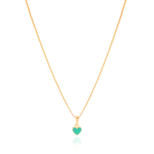 Gargantilha Infantil Coração Verde 7 mm Banhado a Ouro 18K - 35 cm