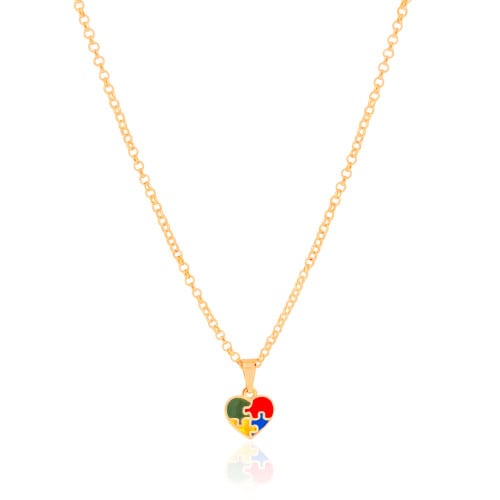 Gargantilha Infantil Elos Coração Autismo 9 mm Banhado a Ouro 18K - 45 cm