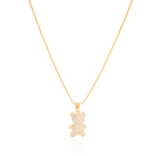 Gargantilha Infantil Ursinho Cravejado Cristal Banhado a Ouro 18K - 45 cm