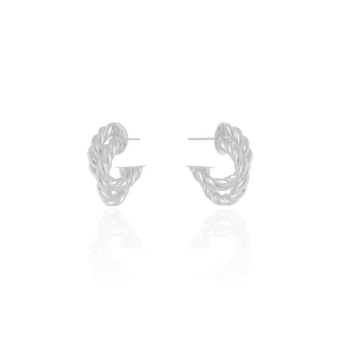 Brinco Argola Torcida Entrelaçada 2.3 cm Ródio Branco
