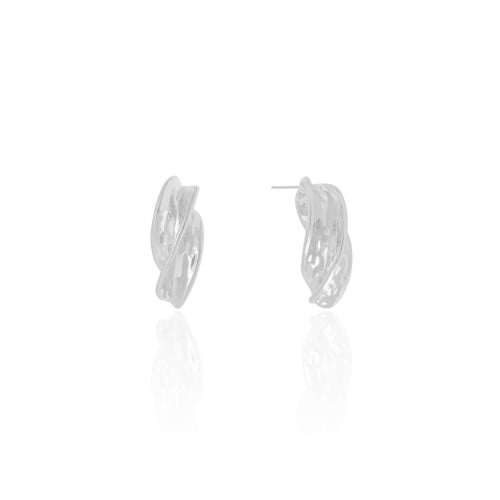 Brinco Orgânico Detalhado 2.4 cm Ródio Branco