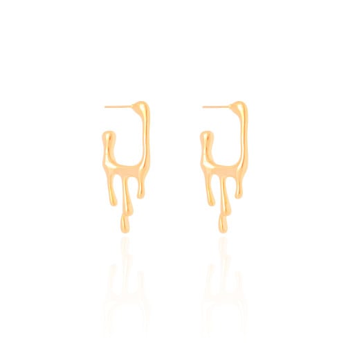 Brinco Argola Quadrada Lisa Derretida 3.5 cm Banhado a Ouro 18K