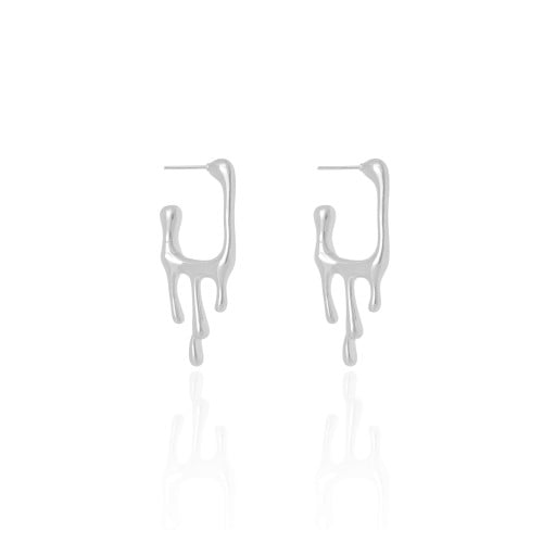 Brinco Argola Quadrada Lisa Derretida 3.5 cm Ródio Branco