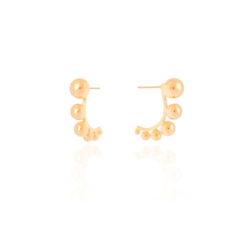 Brinco Palito Curvado Bolas Lisas Banhado a Ouro 18K