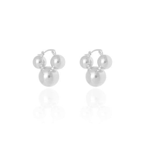 Brinco Argola Fecho Italiano Bolas Lisas 2.5 cm Ródio Branco