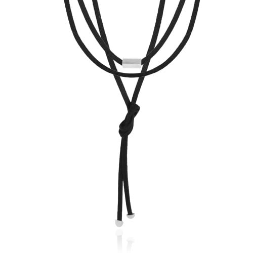 Cordão Camurça Preta Retângulo 4 mm Ródio Branco - 1,5 m