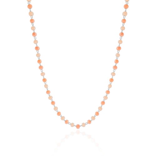 Choker Bolinhas Pêssego e Salmão 3 mm Ródio Branco