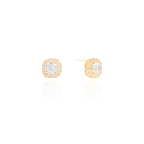 Brinco Quadrado Ponto de Luz Cravejado Cristal Banhado a Ouro 18K
