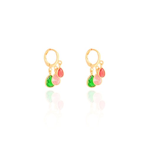 Brinco Argola Click Gotas Coloridas 2.5 cm Banhado a Ouro 18K