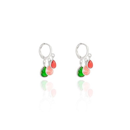 Brinco Argola Click Gotas Coloridas 2.5 cm Ródio Branco