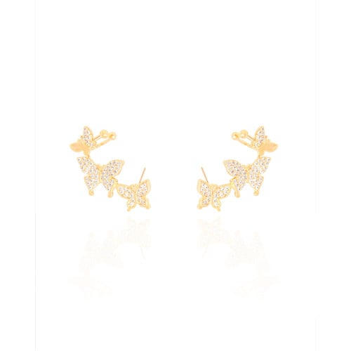 Ear Cuff Borboletas Cravejadas Cristal 2.6 cm Banhado a Ouro 18K