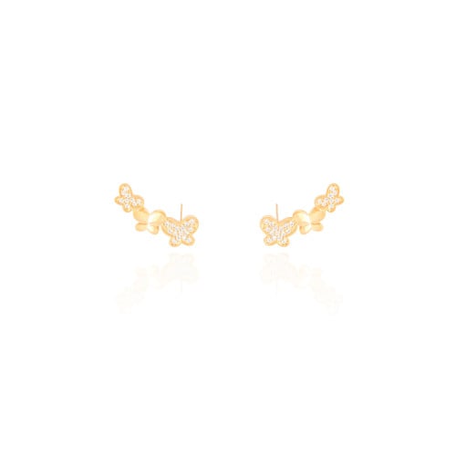 Ear Cuff Borboletas Lisas e Cravejadas Cristal Banhado a Ouro 18K