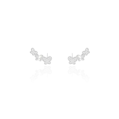 Ear Cuff Borboletas Lisas e Cravejadas Cristal Ródio Branco