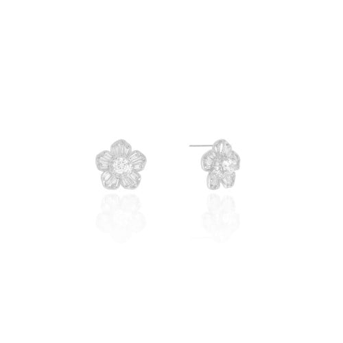 Brinco Flor Baguetes Cristal 1.3 cm Ródio Branco