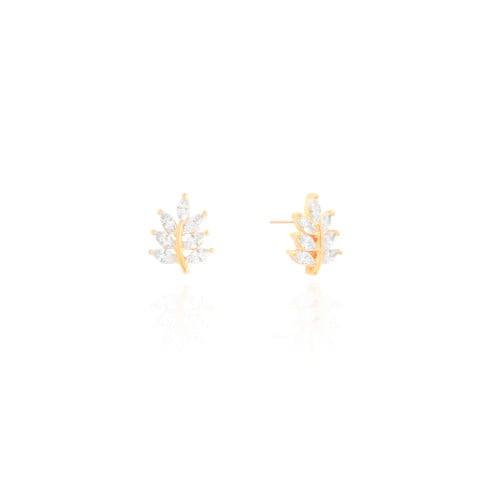 Brinco Folha Cristal 1.5 cm Banhado a Ouro 18K
