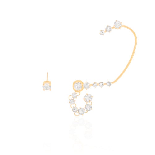 Ear Cuff Franja Pontos de Luz Cristal Banhado a Ouro 18K