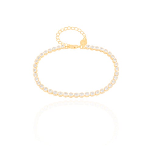 Pulseira Riviera Cravação Inglesa Cristal 3 mm Banhado a Ouro 18K