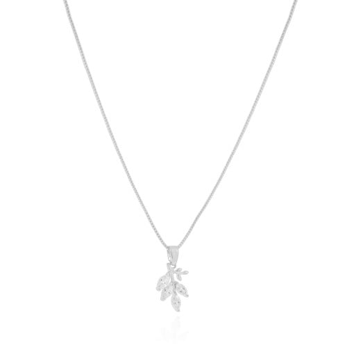 Gargantilha Veneziana Folha Navetes Cristal Ródio Branco - 45 cm