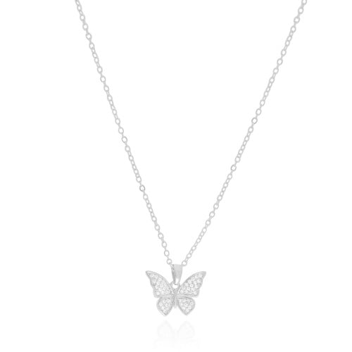 Gargantilha Elos Borboleta Cravejada Cristal 1.3 cm Ródio Branco - 45 cm