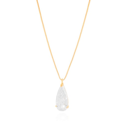 Gargantilha Longa Gota Cristal 2.6 cm Banhado a Ouro 18K - 60 cm