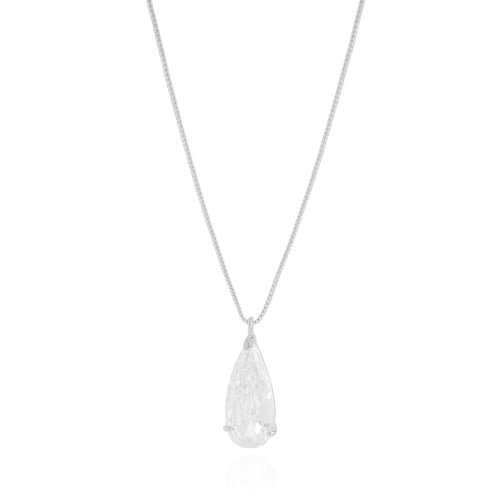 Gargantilha Longa Gota Cristal 2.6 cm Ródio Branco - 60 cm