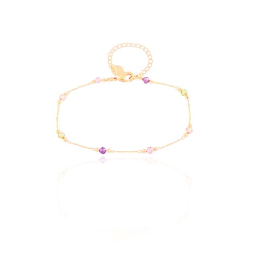 Pulseira Elos Cristais Coloridos Banhado a Ouro 18K