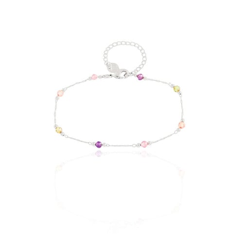 Pulseira Elos Cristais Coloridos Ródio Branco