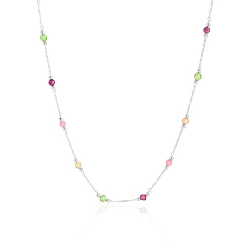 Choker Elos Cristais Coloridos 3 mm Ródio Branco