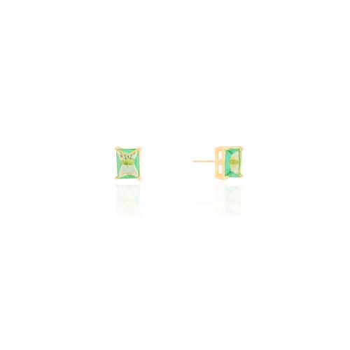 Brinco Ponto de Luz Retangular Turmalina Banhado a Ouro 18K