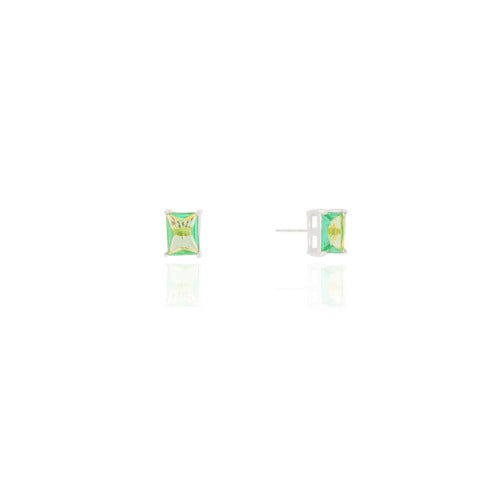 Brinco Ponto de Luz Retangular Turmalina Ródio Branco