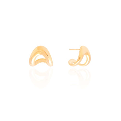 Brinco Argola Orgânica Lisa 1.6 cm Banhado a Ouro 18k