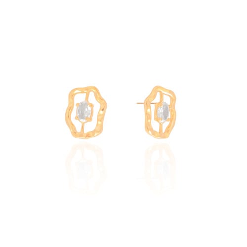 Brinco Orgânico Ponto de Luz Oval Cristal Banhado a Ouro 18K