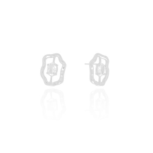 Brinco Orgânico Ponto de Luz Oval Cristal Ródio Branco