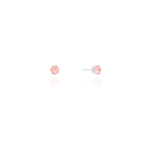 Brinco Ponto de Luz Safira Rosa 5 mm Ródio Branco