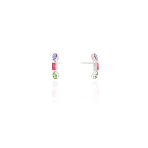 Ear Hook Geométrico Colorido Ródio Branco