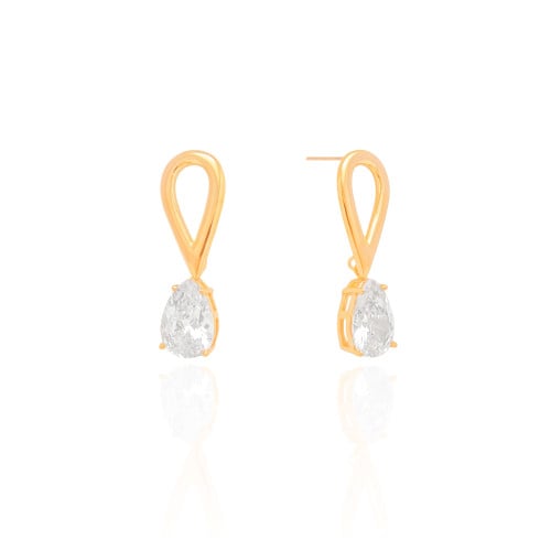 Brinco Gota Dupla Vazado Cristal Banhado a Ouro 18K