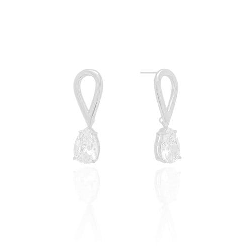 Brinco Gota Dupla Vazado Cristal Ródio Branco