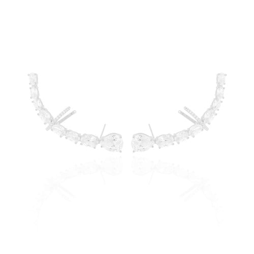 Ear Cuff Pontos de Luz Ovais Cravejado Cristal Ródio Branco
