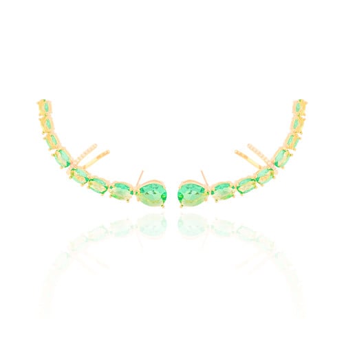 Ear Cuff Pontos de Luz Ovais Turmalina Cravejado Cristal Banhado a Ouro 18K